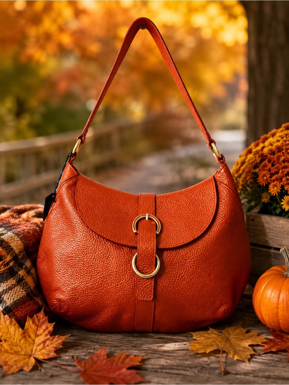 NWT Furla Pumpkin Pebbled Leather Hobo Shoulder Bag -Made in Italy
